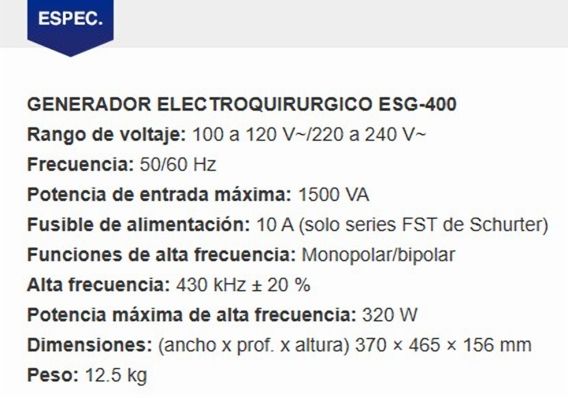 esg 400 especificaciones